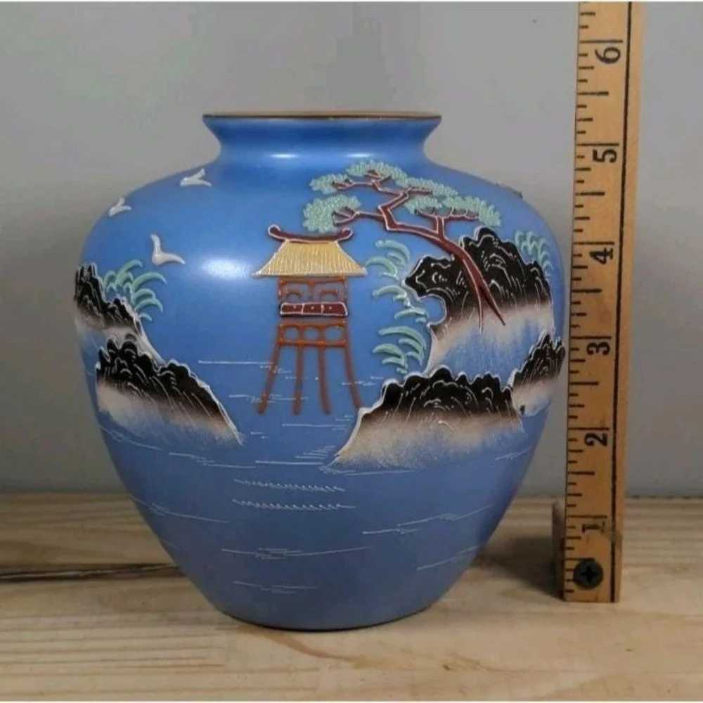 Vintage Moriyama Japan Hand-Painted Landscape Vase 5.5